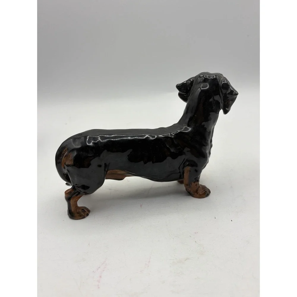 Vintage Dachshund Dog Figurine Black & Tan Ceramic Wiener Dog Statue 7